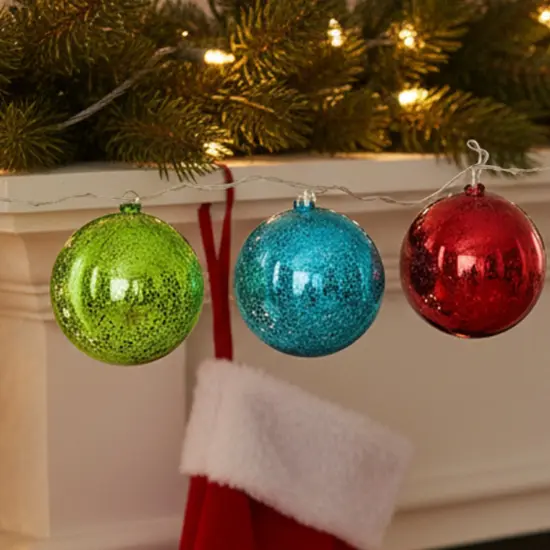 PENN Lighted Multi-Color Mercury Glass Finish Ball Christmas Ornaments - Clear Lights - Set of 3 {5}