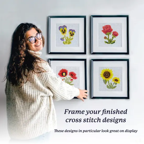 Cross Stitch Kits for Beginners (Flower Theme - 6.75 Inch - 4 Pack 1 x Embroidery Hoop) DIY Embroidery Needlepoint Patterns for Adults, Includes Poppy, Rose, Sunflower and Pansy. {4}