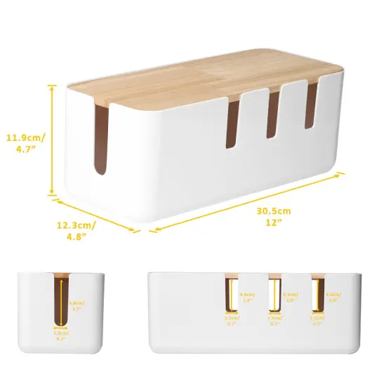 Cable Management Box by Baskiss, 12x5x4.5 inches, Wood Lid, Wire Organizer for Desk TV Computer USB Hub System to Cover and Hide & Power Strips & Cords {6}