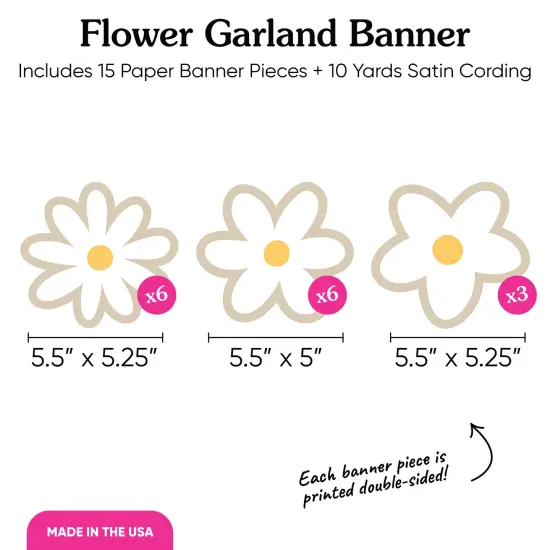 Big Dot of Happiness Tan Daisy Flowers Garland Banner, Boho Hanging Decorations, Groovy Floral Party Banner, 30 Feet of Cord, 15 Double-Sided Daisies {5}