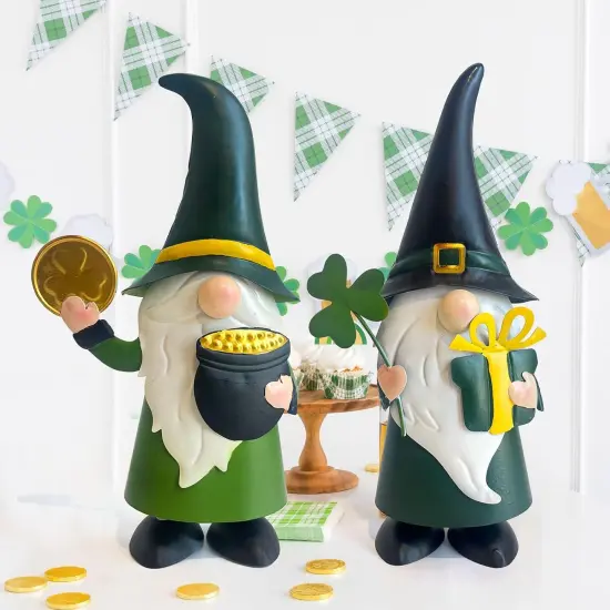 St. Patricks Day Decorations Outdoor Green Gnomes, Metal Gnomes Figurine Irish Leprechaun St Patricks Day Decor, Luck Shamrock Gnome for Home Outside Garden Lawn Party Yard Patio (14 INCH) {3}