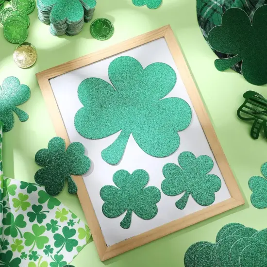 Mini Glitter Green Shamrock Paper Cutouts (4" - 7") Pack Of 10 | Perfect Decorations For St. Patrick's Day Celebrations, Irish-Themed Parties & DIY Crafts {3}