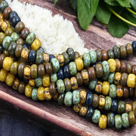 33/0 Aged Caribbean Striped Picasso Seed Bead Mix (9" Strand) {2}