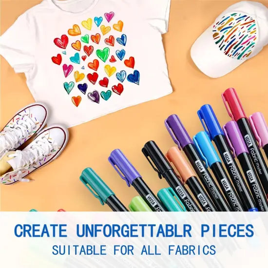 VEESA Fabric Markers, 24 Colors Permanent Fabric Paint Marker for Clothes, Fine Point Textile Marker Pen for T-Shirt Shoes, Non-Toxic & Kid Safe {4}