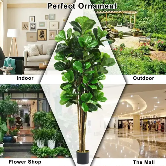 Costway 6' Artificial Fiddle Leaf Fig Tree Fake Indoor Patio Decor Plant Green {2}