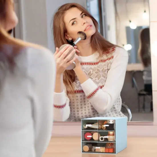 Desk Organizer with 5 Drawers, Rectangular Office Stationery Supplies Desktop Drawers, Plastic Makeup Storage, Suitable for Office, School, Home (Blue & 5 Drawers) {4}