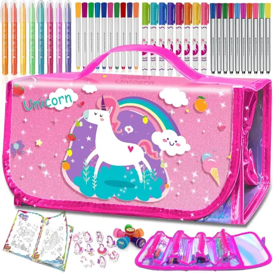 Washable Fruit Scented Markers Set with Unicorn Mermaid Pencil Case 56 PCS Art Supplies {1}