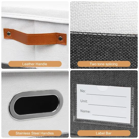 Open Foldable Fabric Storage Boxes, Collapsible Versatile Bins Baskets Cubes with Handles for Easy Organization in Closet, Living Room, and Bedroom (Grey & White, 2PCS/11.4*8.6*6.7in) {6}