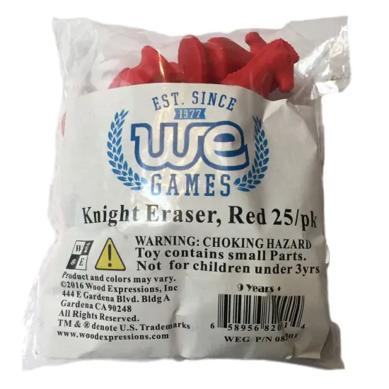 WE Games Chess Knight Erasers (Pack of 25) - Assorted Colors {4}