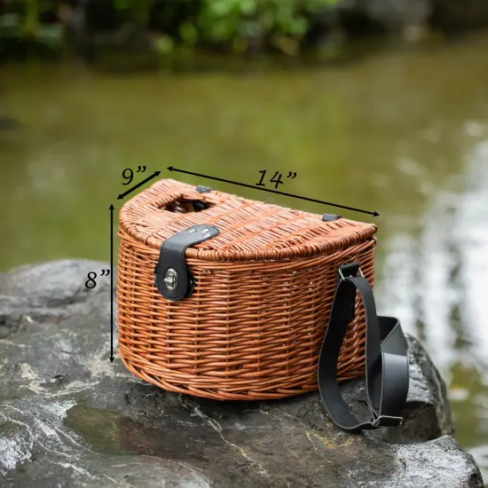 Wicker Fishing Creel with Faux Leather Shoulder Strap {4}