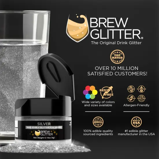 Brew Glitter - Silver Edible Drink Glitter (4g, x1 Flip-Cap Jar) for Beer, Cocktails and Beverages {2}