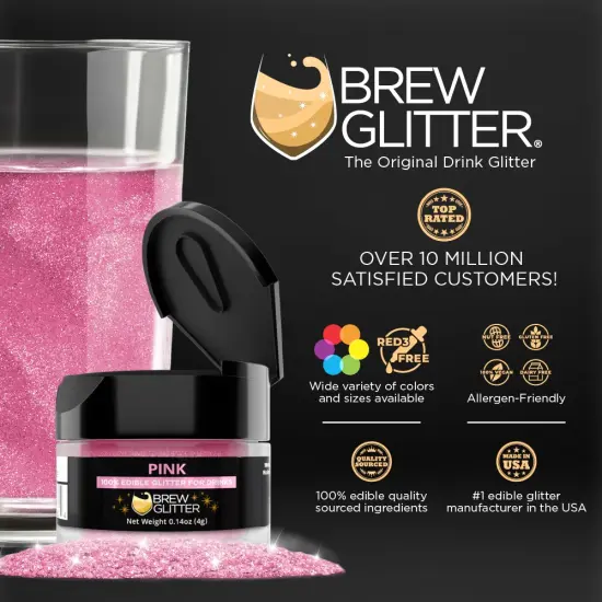 Brew Glitter - Pink Edible Drink Glitter (4g, x1 Flip-Cap Jar) for Beer, Cocktails and Beverages {2}