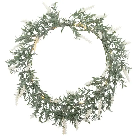 Northlight Pre-Lit Battery Operated White Lavender Spring Wreath - 16" - White LED Lights Green {3}