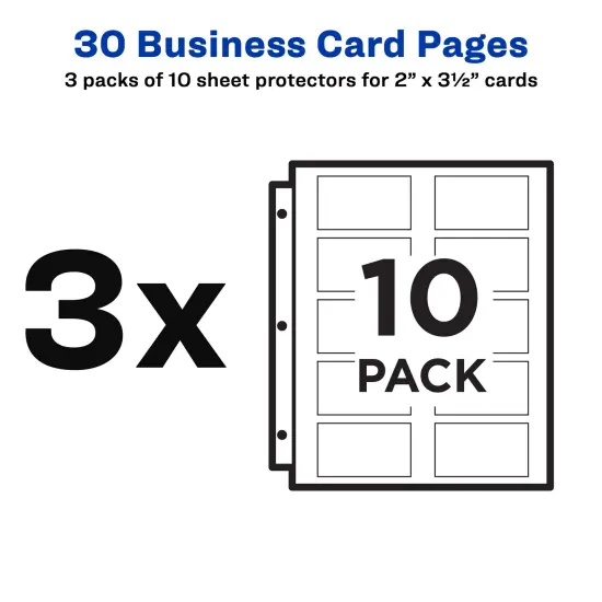 Avery Clear Business Card Organizer Pages for 3 Ring Binders, 10 Per Pack, 3-Pack, Holds 600 Cards Total (78723) {6}