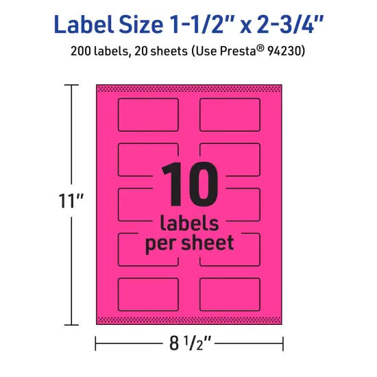 Avery Neon Magenta Paper Labels, 1.5" x 2.75" Rectangle {5}
