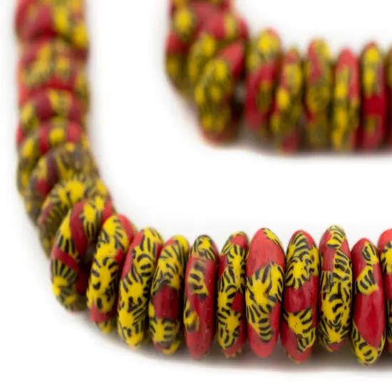 The Bead Chest Fused Rondelle Recycled Glass Beads 14mm Sun & Fire, 24-Inch Strand, Handmade in Ghana for Jewelry Making & Crafts | Approximately 95 Beads {1}