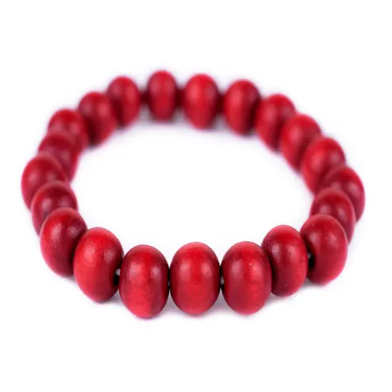 The Bead Chest Wood Stretch Bracelet, Red - Stackable Beaded Jewelry, Unisex for Men & Women {1}