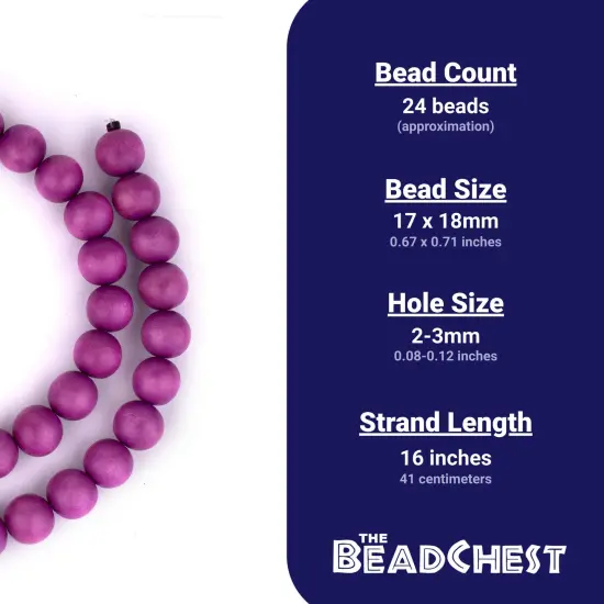 The Bead Chest Natural 18mm Wooden Beads in Magenta for Jewelry Making &ndash; Round Loose Wood Spacer Beads I Approximately 24 Beads {4}