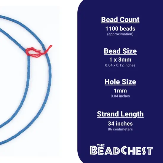 The Bead Chest African Vinyl Beads, Ghana Vulcanite Crafts Supplies for DIY Jewelry Making, Necklaces, Bracelets (3mm, Blue) {3}