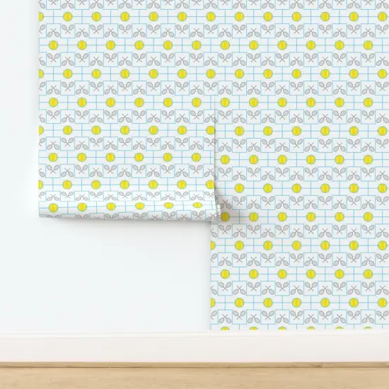 Pre-Pasted Wallpaper 2FT Wide Yellow White Blue Tessellation T-Shirt Tennis Racquet Ball Sport Game Clothing Custom Pre-pasted Wallpaper by Spoonflower {2}