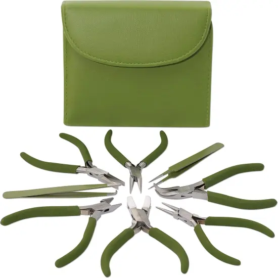 The Beadsmith Fashion Color Pliers &ndash; Slimline Color-Coordinated Tools &ndash; Matching Clutch in Beige &ndash; Jewelry Making Supply Kit to Create Necklaces, Bracelets, Earrings & More Green {1}