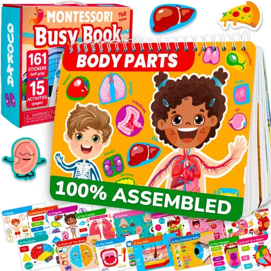 QUOKKA Human Body Busy Books for Kids Ages 4-8 - Fun Human Anatomy Activities for Kids Learning at Home or Classrooms - My Preschool Montessory Busy Book for Toddlers 3-5 I Comes Fully Assembled {1}