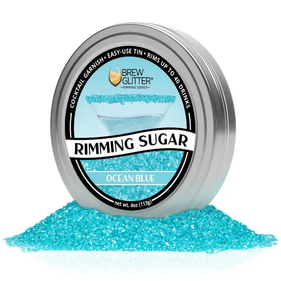 Brew Glitter - Ocean Blue Rimming Sugar (4oz, 1x Bar Tin) Cocktail Garnish for Mixed Drinks & Refreshments {4}