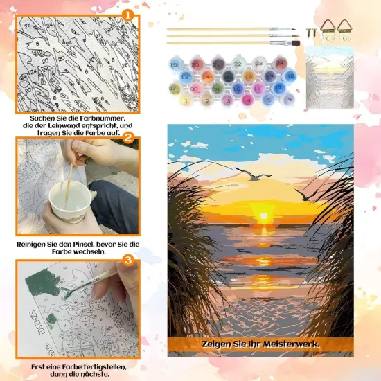 Beach Sunset Oil Acrylic Painting Crafts Number (16x20Inch) {4}