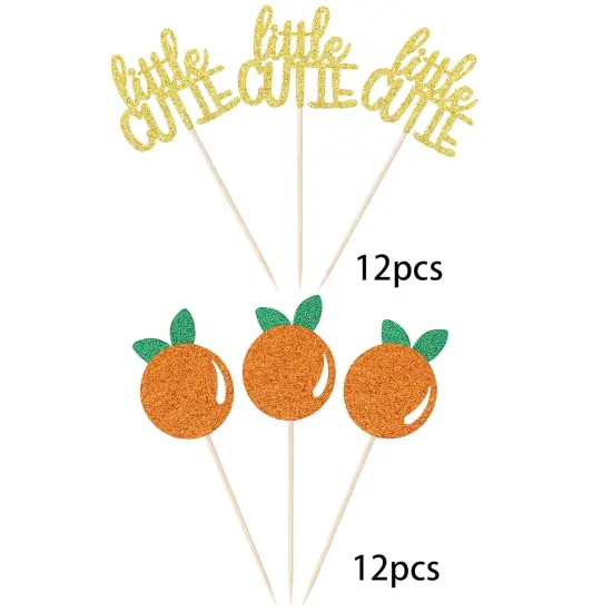 24 PCS Little Cutie Cupcake Toppers Glitter Orange Cupcake {2}