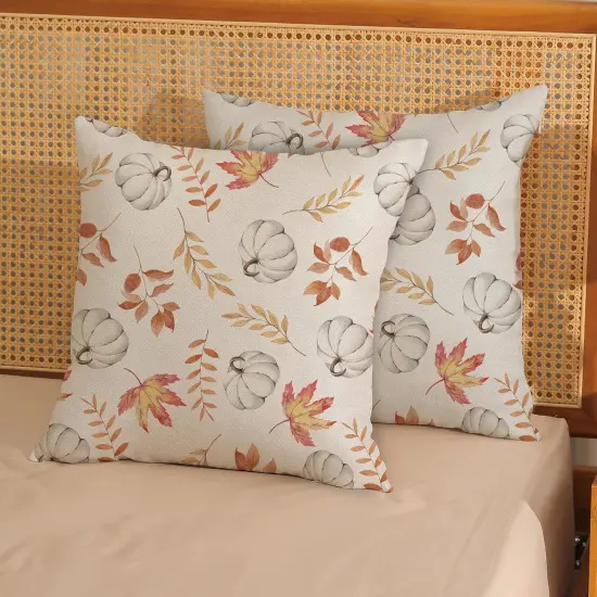 2 Pcs Pumpkin Maple Leaves Fall Pillow Covers 18x18 Inch {3}