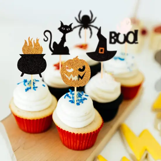 36 Pack Halloween Cupcake Toppers Witch Hat Spider Pumpkin {3}