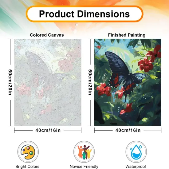 Paint by Numbers Kit for Adults, Butterfly Paint by Numbers Kit for Adults, DIY Paint by Numbers Kit with Brushes and Acrylic Paints,16x20 Inch Canvas for Home Wall Decor and Gift {3}