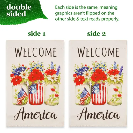 G128 Combo Pack Garden Flag Stand Black 36x16IN & Garden Flag Welcome America Mason Jars Printed 12x18IN Double Sided Yard Garden Lawn Decoration {5}