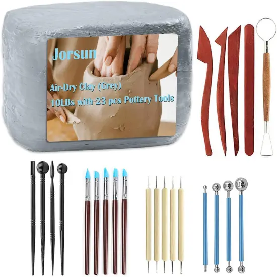 Natural Air-Dry Clay Natural, Non-Toxic All-Purpose Compound 10LBs with 23 Pcs Pottery Tools Clay Sculpting Tool Set, All-Purpose Modeling Clay (Grey & Tools) {1}