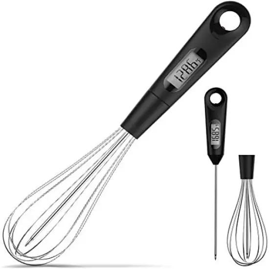 2 in 1 Stainless Steel Whisk Egg Beater & Instant thermometer Probe 12 inch for Cooking Candy, Yogurt, Chocolate, Butter Cream, Sause, Cake {1}