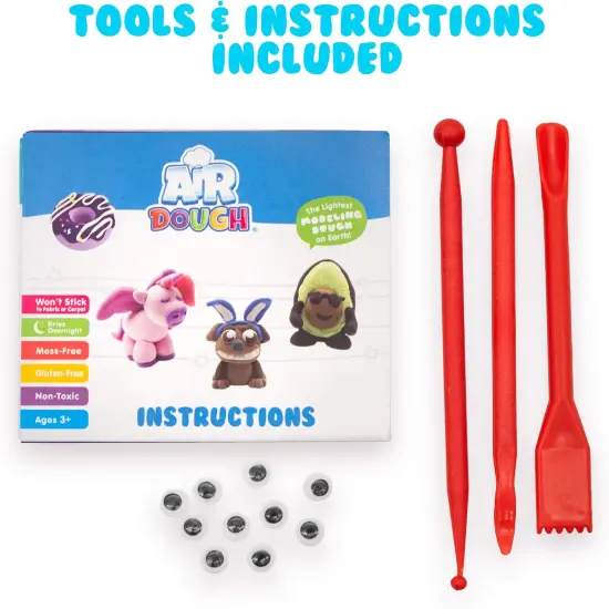 Air Dough - 60 Bags of Colored, Air Dry, Ultra Light, Non-Toxic Modeling Clay in a Bucket Including Accessories, Tools, Tutorial Videos (Educational, DIY, Kids Gifts, Art Craft Set for Boys & Girls) {4}