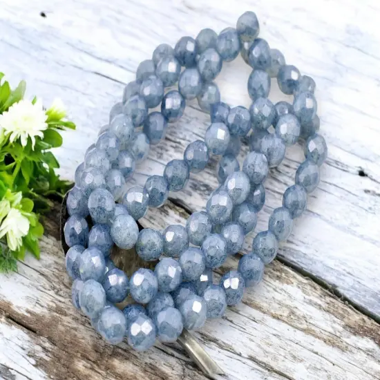 *25* 8mm Blue Lustered Crystal Opaline Fire Polished Round Beads {3}