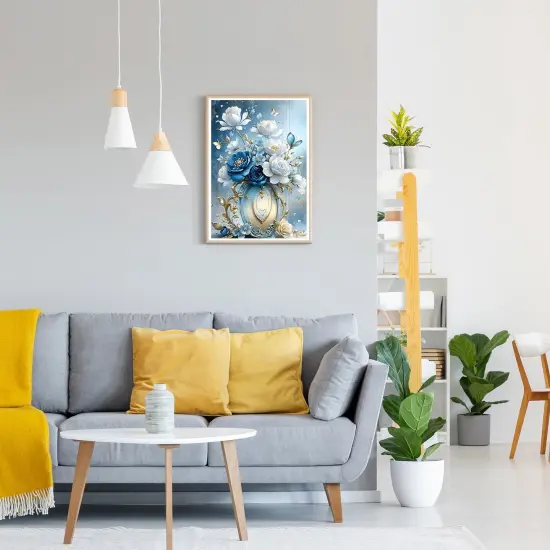 DIY 5D White and Blue Flowers Diamond Art Painting Kits, Full Round Drill Sparkling Diamond Painting Picture, Diamond Painting Art Craft Kits for Adults Beginners, Home Wall Decor 12x16inch {2}