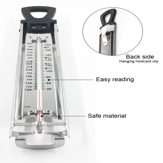 Candy Thermometer with Pot Clip & Hanging Ring Handle, Stainless Steel,C/F Double Display, 40C to 200C (100F to 400F), Hands-Free, Easy to Read,Clean,Store, Deep Fry Thermometer {3}