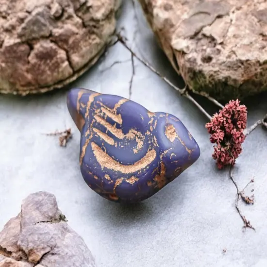 *6* 11x22mm Copper Washed Opaque Indigo Bird Beads {1}