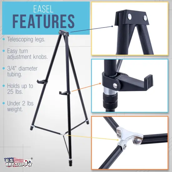 66" High Black Metal Display Easel (4 Pack) - Large Adjustable Height Portable Easel Stand, Sign Display, Holds 25 lbs - Floor & Tabletop Easels, Painting Stand {3}