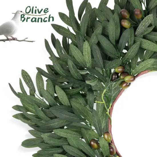 24 inch Olive Wreaths for Front Door, Artificial Large Spring Summer All Seasons Year Round Green Olive Branch Wreath for Home Outdoor Indoor Farmhouse Porch Window {3}