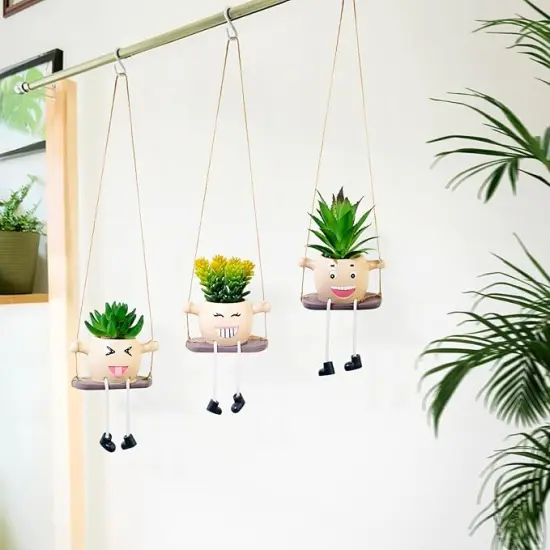3PCS Hanging Fake Succulent Plant Pots - Creative Artificial Mini Potted Succulents, Ideal for Home, Room, Office Decor, Shelf & Ceiling Accents Choice {4}