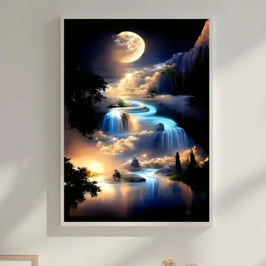 Waterfall Diamond Art Kits for Adults,DIY Moonlight Diamond Painting Kits for Adults Beginners,5D Full Drill Landscape Diamond Dots with Diamond Gem Art and Crafts for Wall Decor 12x16inch {2}