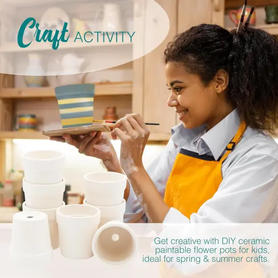 4E's Novelty 12 Pack Ceramic Flower Pots with Drainage Holes - DIY Craft Paintable Flower Pots for Kids {2}