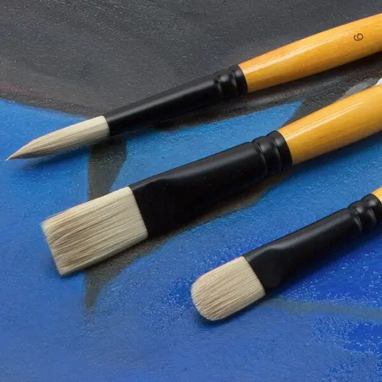 Mimik Hog Professional Synthetic Hog Bristle Paint Brush- Versatile Alternative to Natural Hog Hair Paint Brushes for Oil Painting, Acrylics, Inks, Gouache, Watercolors- Bright- 2 Packs {5}