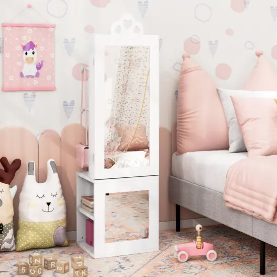 MDF Wood Kids Vanity Set with Mirror, Stool and Jewelry Cabinet White {2}