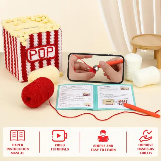 Crochet Kit - Popcorn Tissue Box {3}