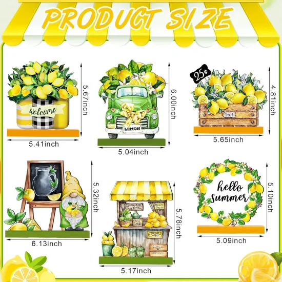6 Pcs Summer Tabletop Decor Lemon Wooden Tabletop Decor for Home Party Office Kitchen Shelf Display {2}