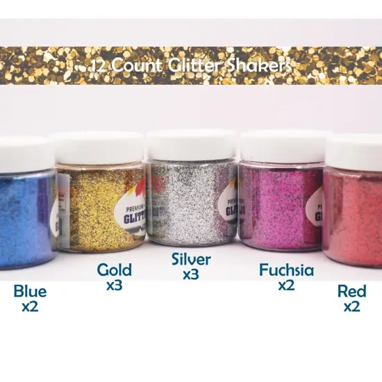 Angels Craft 12 Count Glitter Shaker Set Colors: Blue, Gold, Silver, Fuchsia & Red Perfect for Group Activities {4}